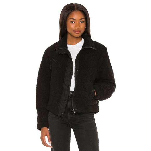 Blank NYC Jacket Black High Collar Sherpa SOFT Button Snap - Picture 1 of 11